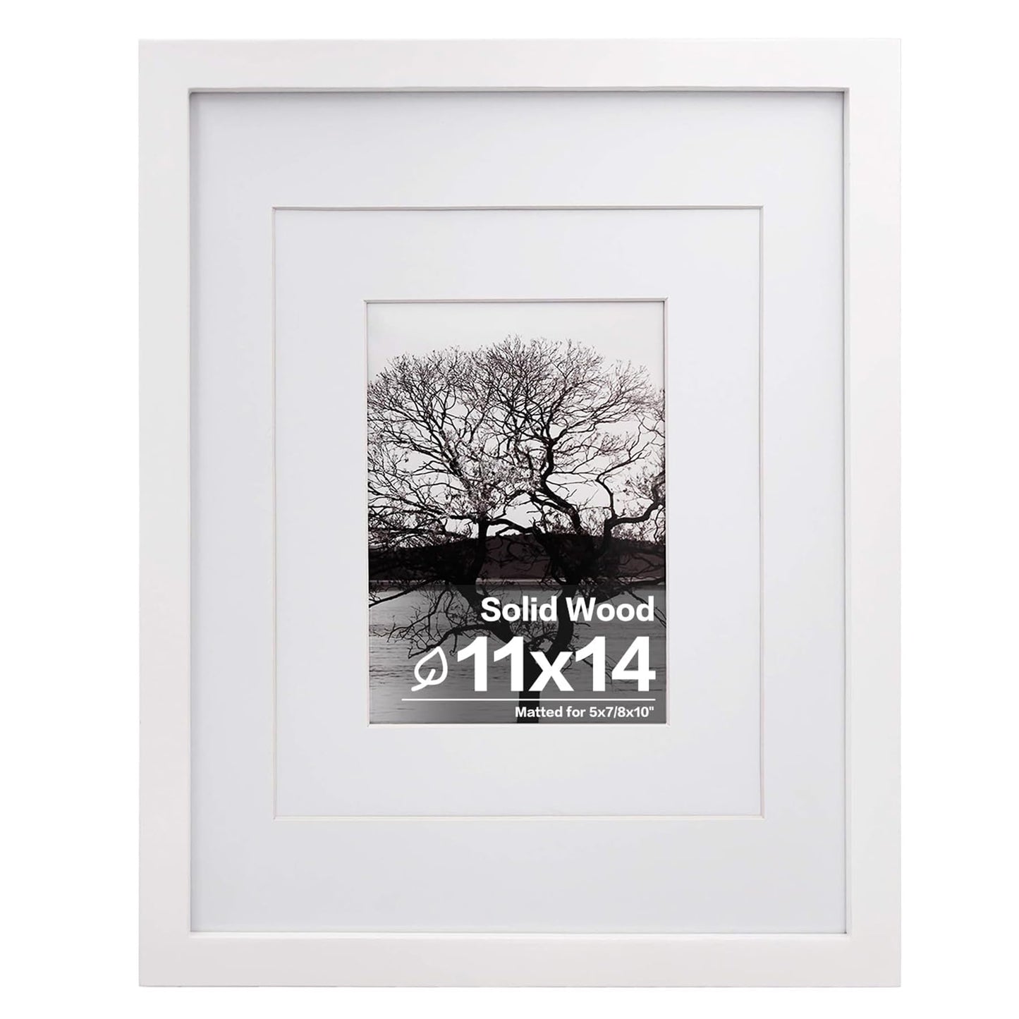Egofine 11x14 Picture Frame White - Photo Frame Made of Solid Wood Covered by Plexiglass for Table Top Display Pictures 5x7/8x10 with Mat or 11x14 Without Mat