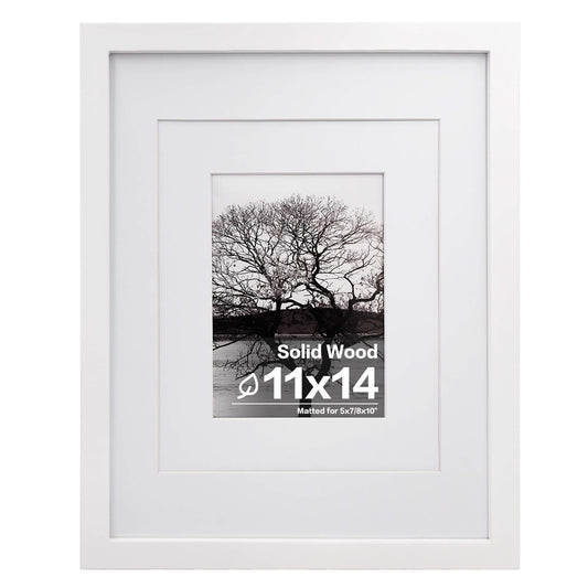 Egofine 11x14 Picture Frame White - Photo Frame Made of Solid Wood Covered by Plexiglass for Table Top Display Pictures 5x7/8x10 with Mat or 11x14 Without Mat