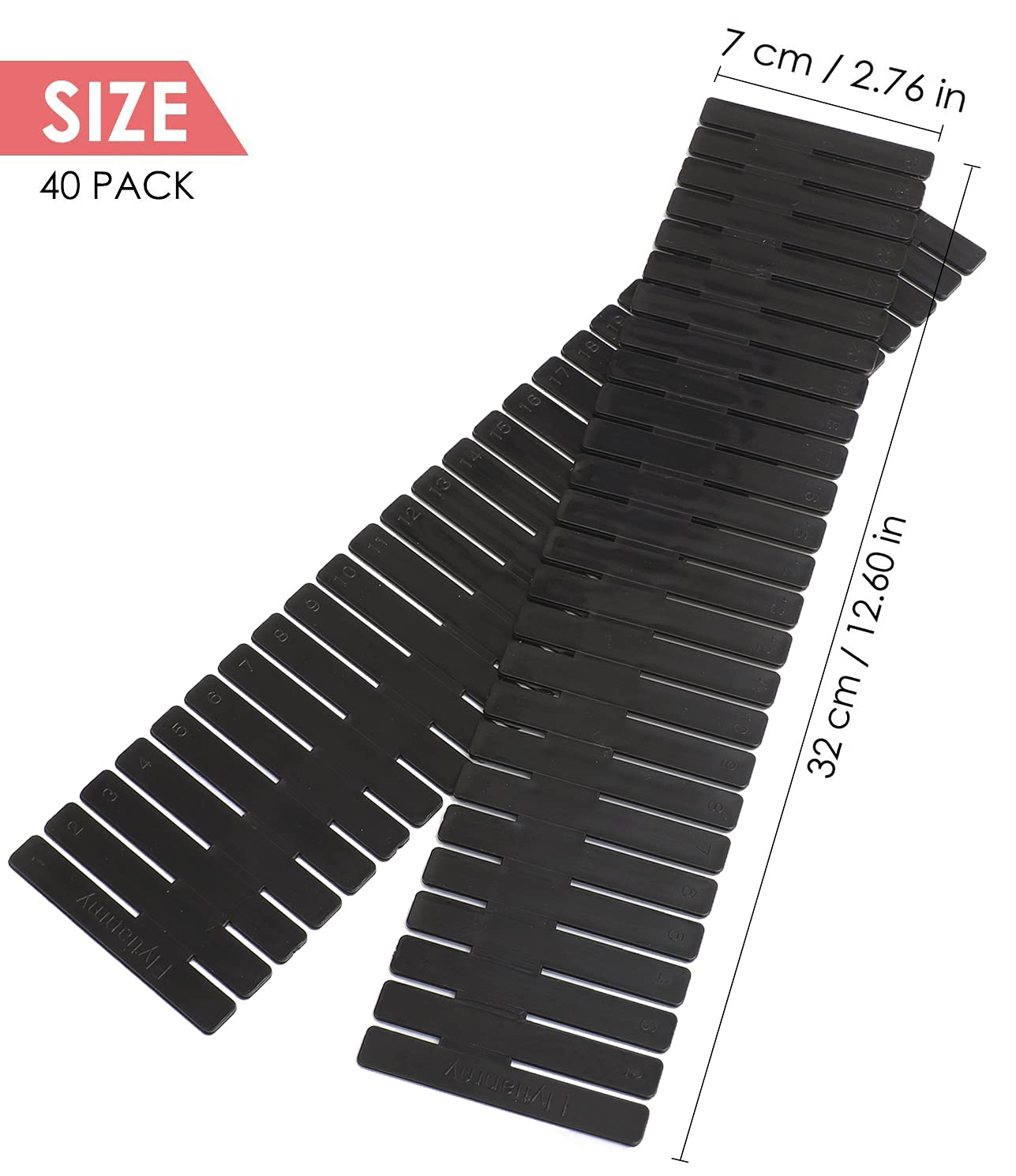 Flytianmy 40Pcs Drawer Dividers, Adjustable Drawer Organizer for Socks, Underwear, Makeup, Can Help Tidy Kitchen, Bedroom, Dresser Black