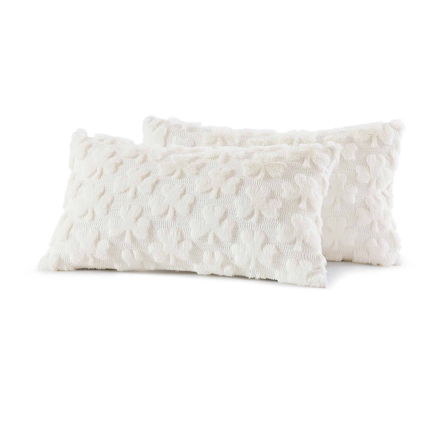 decorUhome St. Patrick’s Day Shamrock Pillow Covers 12x20 Inch Set of 2, Soft Plush Faux Wool Cream White Throw Pillow Covers, Farmhouse Spring Holiday Decor for Sofa Living Room