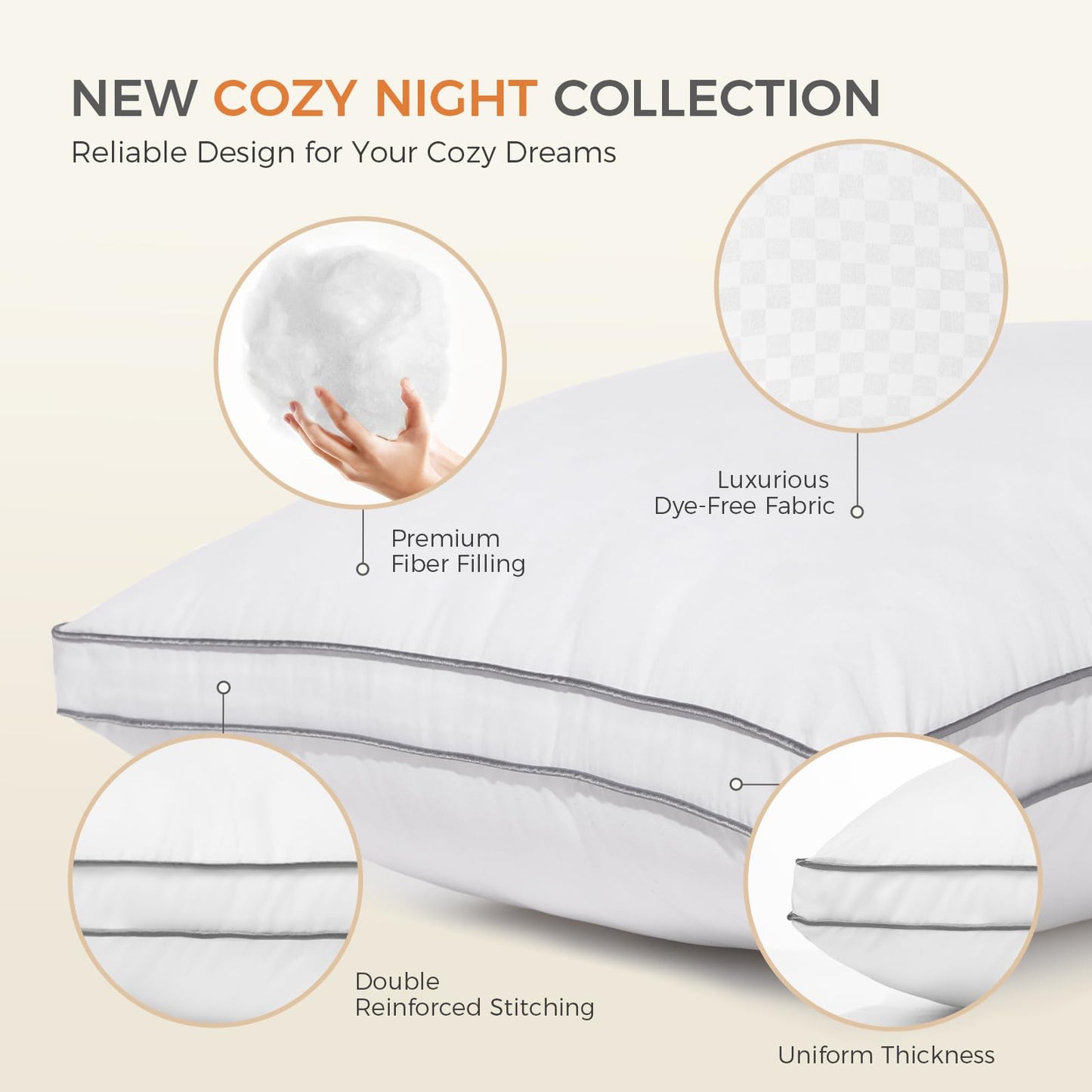 SweetNight Bed Pillows Queen Size Set of 2, Fluffy Luxury Hotel Pillows Collection Gusseted for Neck and Shoulder, Side Back Stomach Sleeper Pillow, Cozy Night 18"X28"