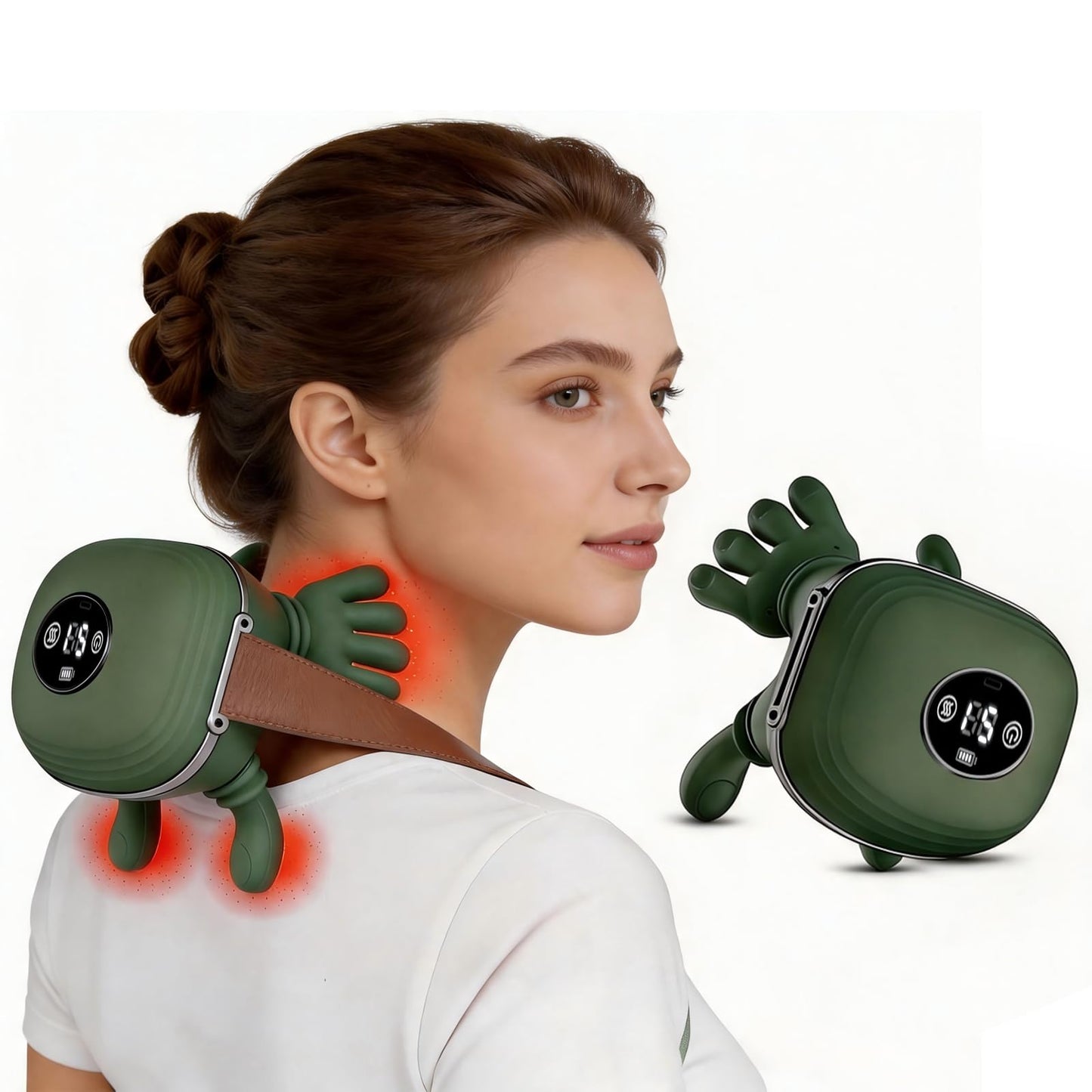 Neck Massager with Heat, Bionic Shiatsu Neck and Shoulder Massager with 4D Kneading Fingers, LCD Display & Adjustable Intensity, Heated Neck Massage Device Simulates Real Palm to Relax Muscle Tension