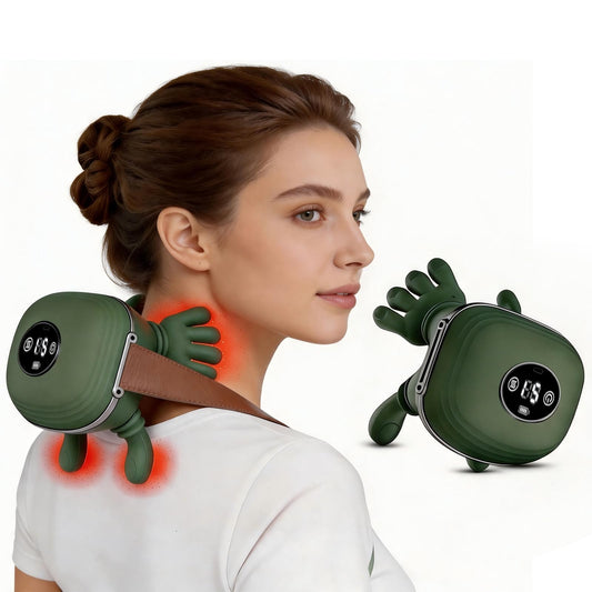 Neck Massager with Heat, Bionic Shiatsu Neck and Shoulder Massager with 4D Kneading Fingers, LCD Display & Adjustable Intensity, Heated Neck Massage Device Simulates Real Palm to Relax Muscle Tension
