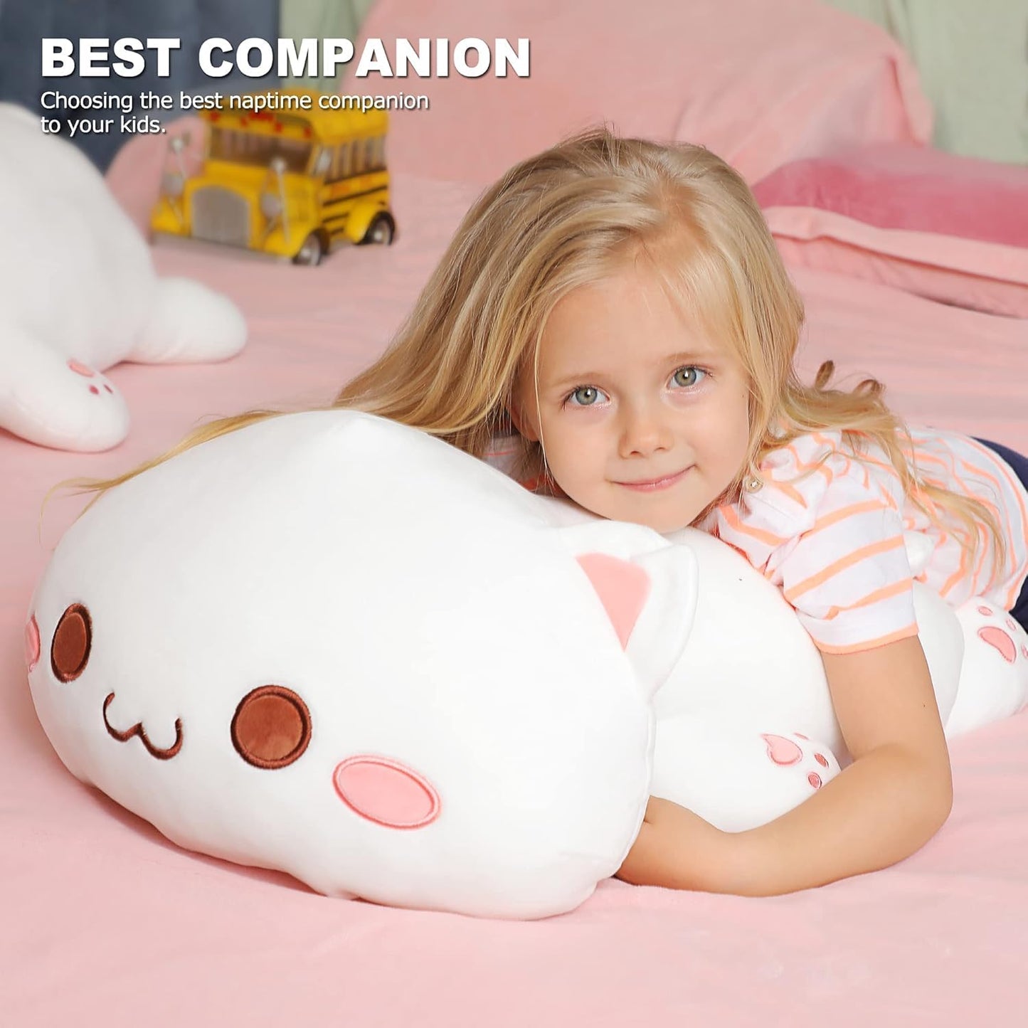 Onsoyours Cute Kitten Plush Toy 20" Stuffed Animal Pet Kitty Soft Anime Cat Large Plush Pillow for Kids (White A, 20")