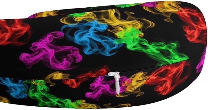 Pain Relief Travel Pillow Memory Foam Chin Support Colorful Smoke Black, Breathable Washable Cover for Airplane Car Office