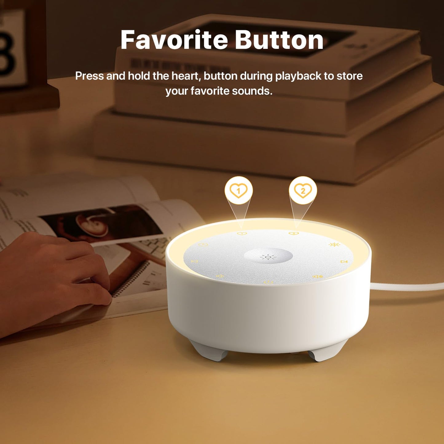 Kipcush White Noise Machine for Sleeping – High-Fidelity Non-Looping Sounds, Dimmable Night Light, USB Powered, Sleep Sound Machine for Baby, Kids & Adults (A - Model White+, Standard)