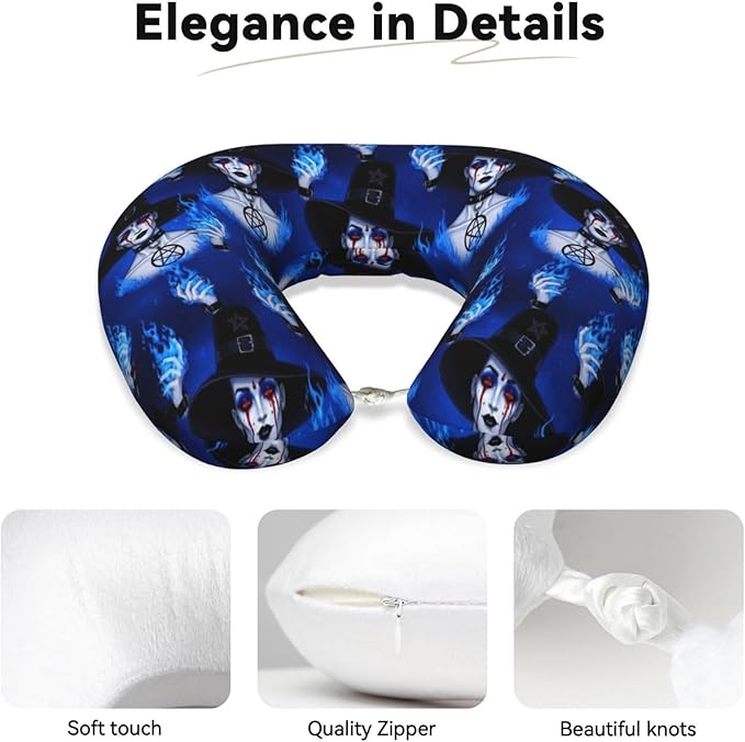 Neck Pillow Memory Foam Chin Cushion with Breathable Cover Ice Blue Fire Goth Gotik Gothic Women Girl Art, Cute Airplane Car Pillows for Office Head Pain Relief