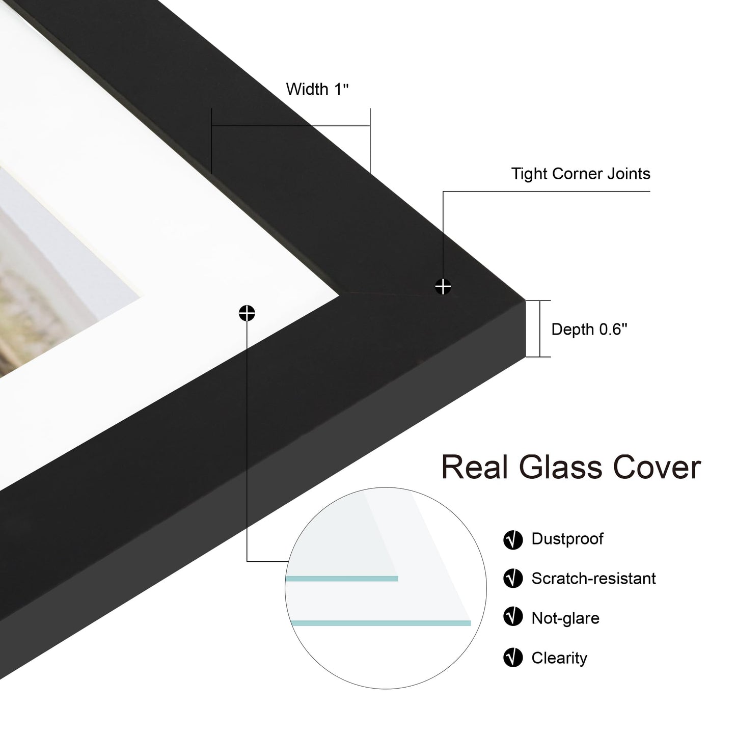 Hongkee 12x22 Picture Frame Set of 2, Black with Glass Collage Frame, Display Eight Opening 4x6 Photos With Mat or 12 x 22 Newspaper Without Mat - Horizontal or Vertical Wall Mounting