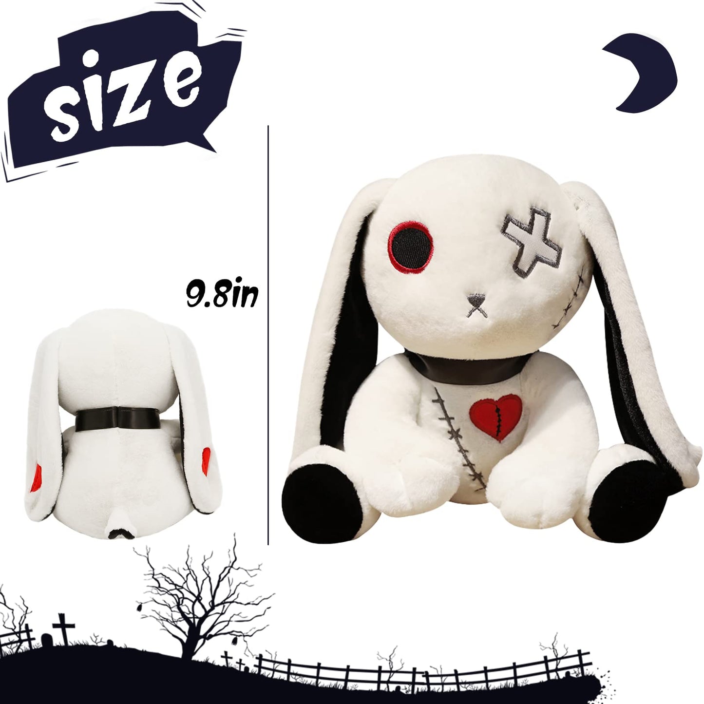 Qleewei Goth Bunny Plush Rabbit Stuffed Animal Horror Plushies Easter Stuffed Creepy Spooky Bunny Stuffed Animal Crazy Rabbit Plushie Toy