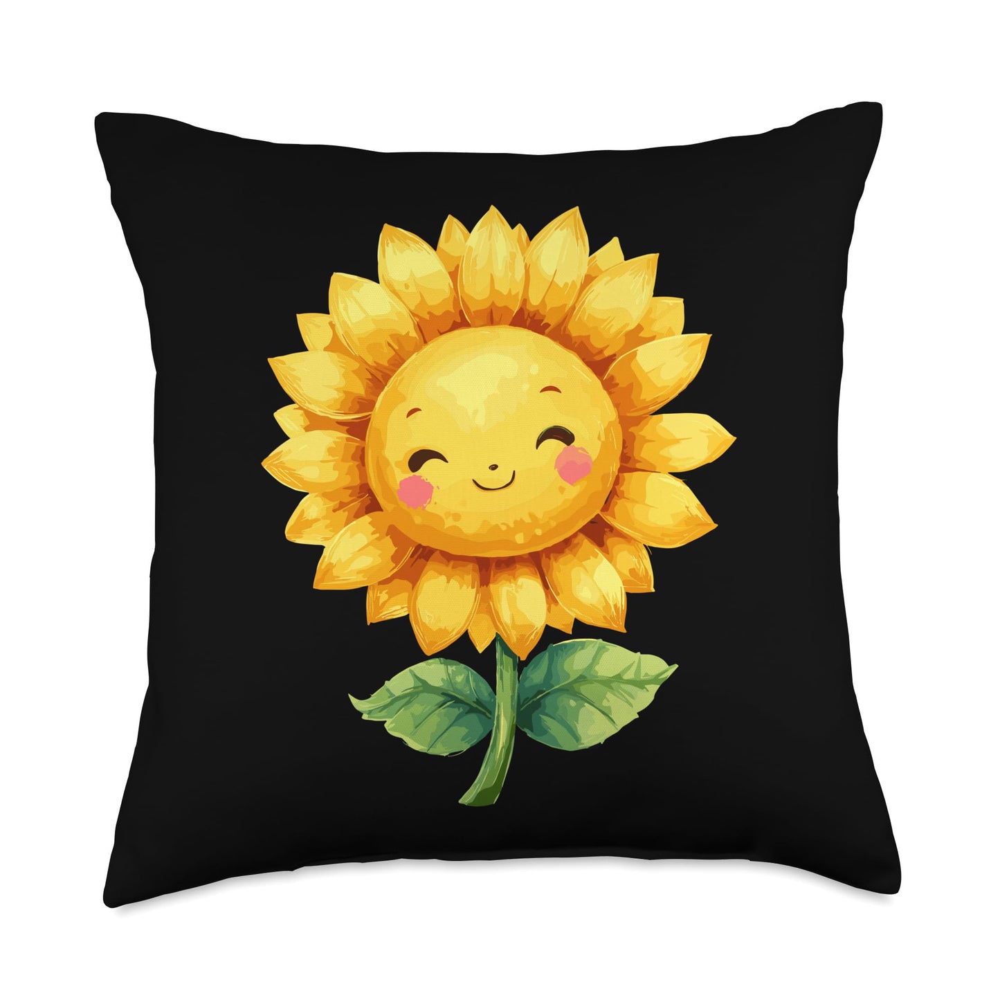 Smiling Sunflower Cute Happy Sunshine Flower Throw Pillow