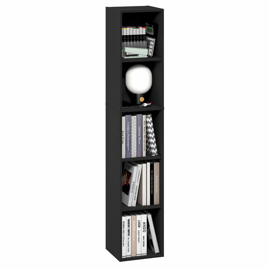 Furinno Fulda Book Shelf, 5-Tier Tall Narrow Bookshelf, Standing Bookcase with 10-in Width Storage Shelf, 9.3 x 9.8 x 51.9, for Organization Storage, for Living Room, Bedroom, Home Office, Blackwood