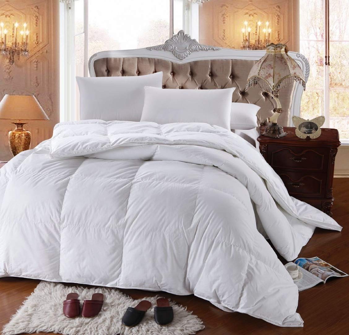Royal Hotel Bedding 300 Thread Count Queen Size Down-Alternative Comforter, Overfilled Comforter, Duvet Insert 100% Cotton Shell - 100% Down-Alternative Fill, 750FP - 70OZ - White Solid, Queen