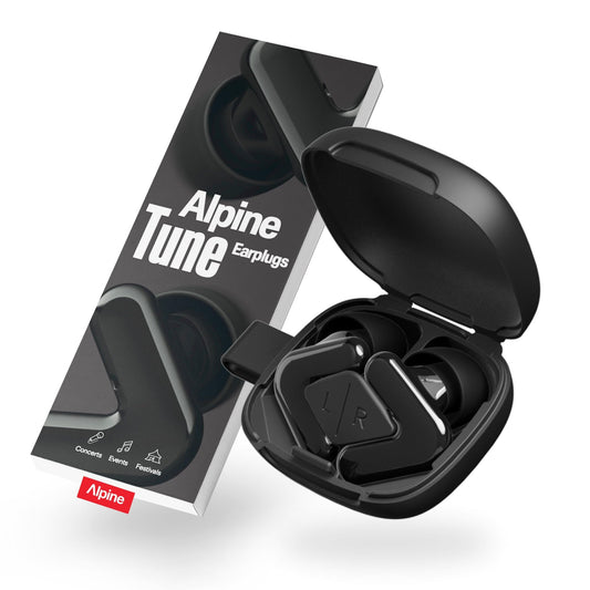 Alpine Tune Earplugs, Concert Ear Plugs for Noise Reduction, High Fidelity Music Quality, 19dB Hearing Protection with Crystal Clear Sound, Incl. 4 Sizes, for Parties, Raves, Festivals & Clubs, Black