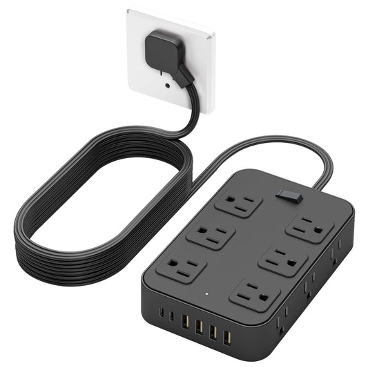Solidock Flat Plug Power Strip Surge Protector 5 Ft Extension Cord with 12 AC Outlets 6 USB Ports 3 Side Multi Plug Outlet Extender Home Office Kitchen Dorm Room Wall Desk Charging Station ETL Listed