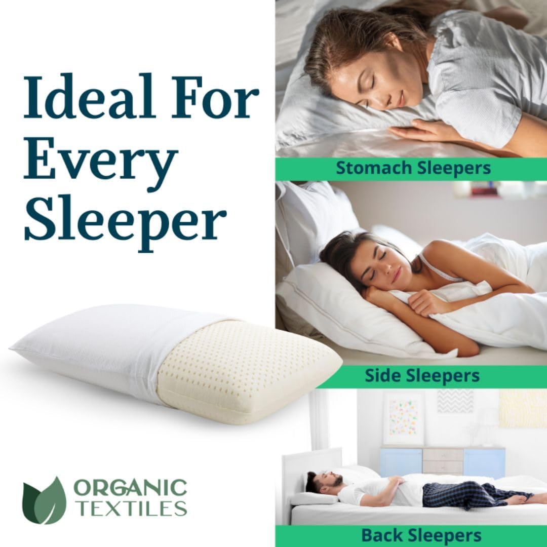 OrganicTextiles Natural Latex Pillow with Organic Cotton Cover (Queen Size, Extra Soft), GOTS Certified, Bed Pillow for Sleeping, Neck Pain Relief Help, Head Support, for Side Back Stomach Sleeper