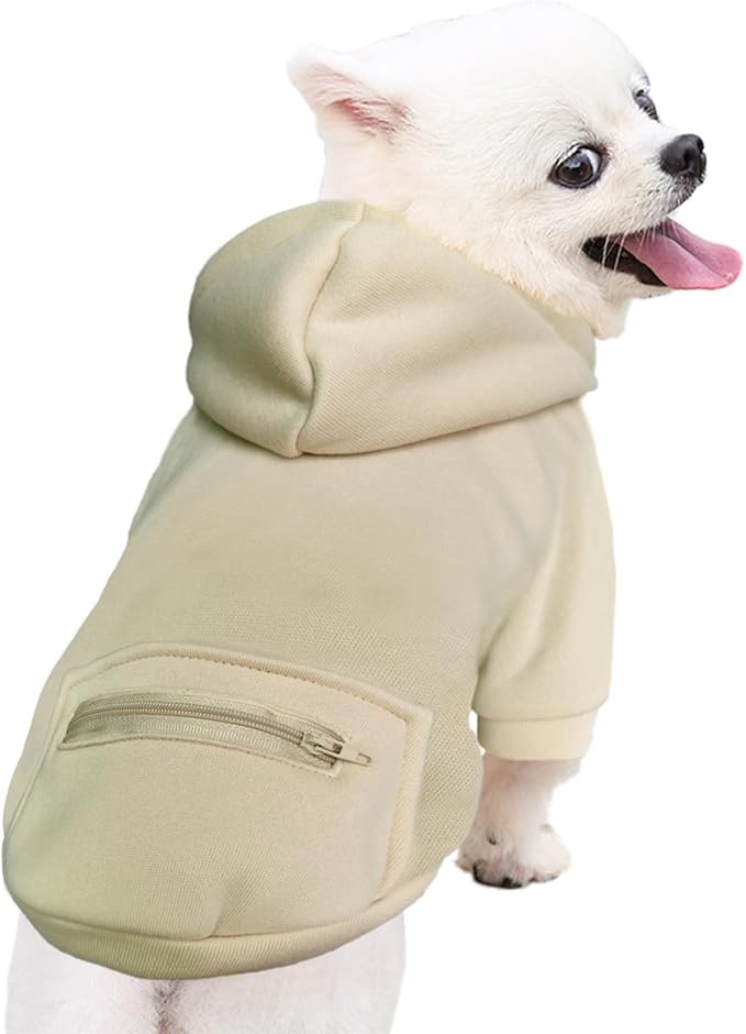 Jecikelon Pet Dog Cold Weather Coat with Pocket Winter Dog Hoodie Warm Puppy Clothes for Small Dogs Chihuahua Clothing (Beige, Large)