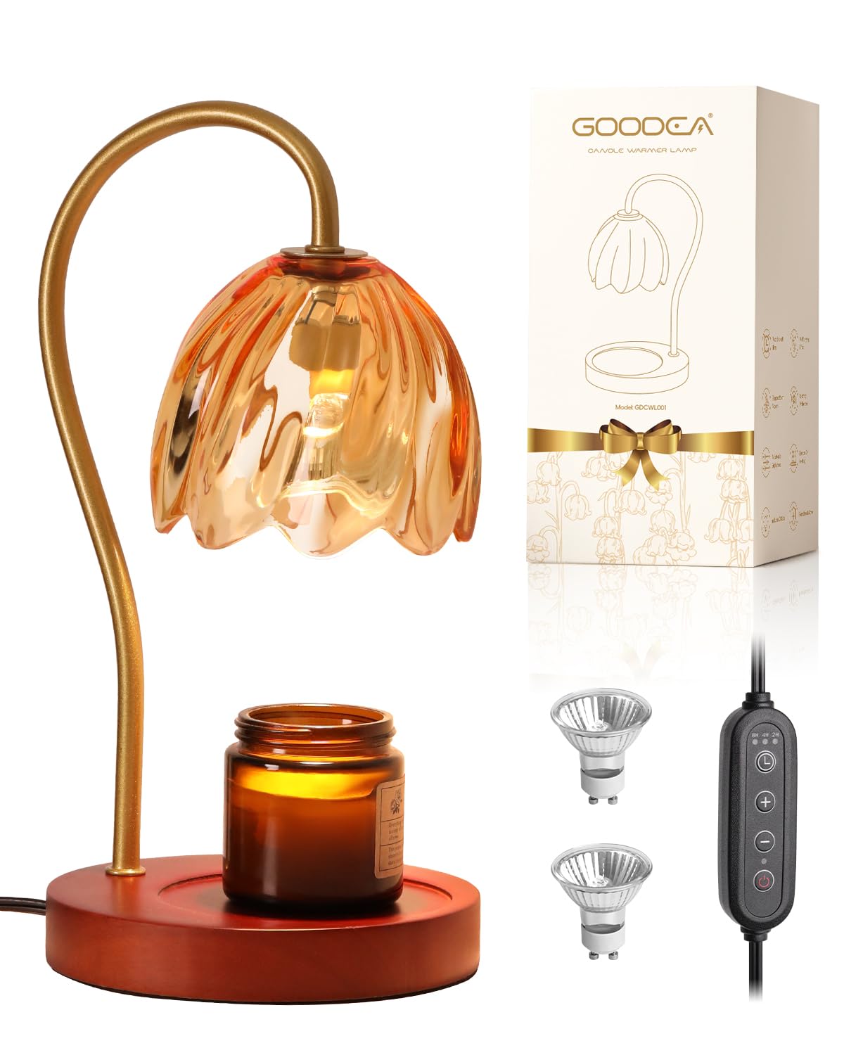 GOODEA Candle Warmer Lamp with Timer Dimmable, Christmas Birthday Gifts for Women Mom, House Warming Gifts New Home Decor, Wax Melt Warmer for Jar Candles with 2 Bulbs