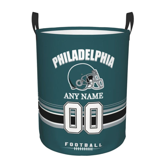 Philadelphia Laundry Hamper, Personalized Football Style Laundry Basket, Custom Name and Number Collapsible Storage Basket with Handle Gift for Bedroom Bathroom