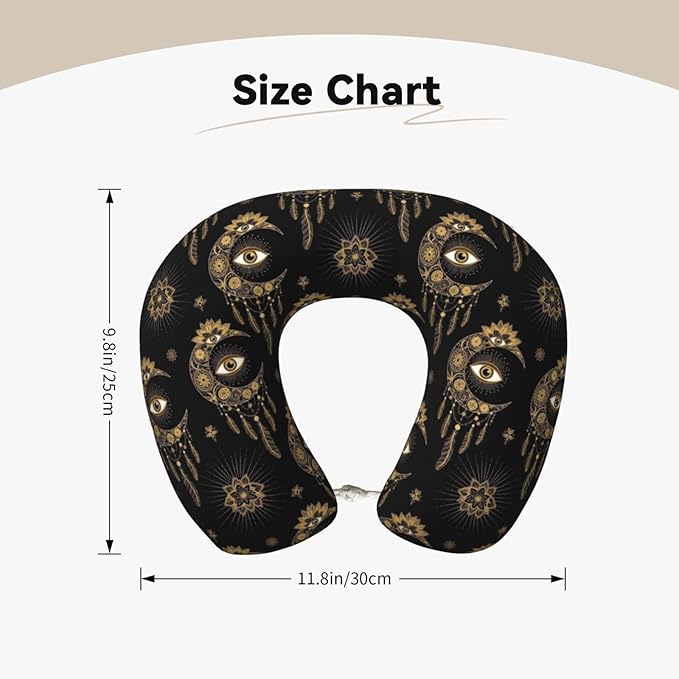 Neck Travel Pillow, Women Men Washable Airplane Car Pillows Mandala Boho Eyes Crescent Moon Sun Dream Catcher, Head Support Rest U Shaped Cushion Comfortable for Watching TV