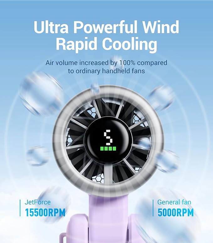 Diveblues Portable Handheld Turbo Fan, 5 Gear Wind, Battery Operated, Up to 12 Working Hours, 3 IN 1 Hand Fan with Air Turbo Tech Cooling Fan for Outdoor Activities, Travel, Working