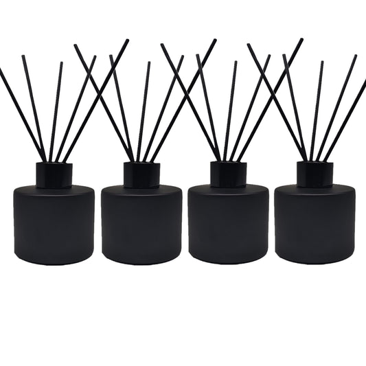 PimyRcyi 4PCS Reed Diffuser Bottle, Empty Matte Black Glass Jar with Black Sticks,Fragrance Replacement Container 100ml(4, Round)