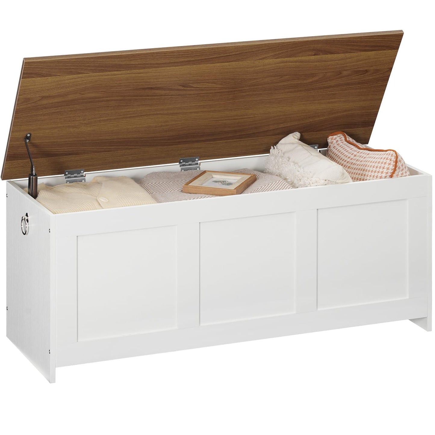HOOBRO Storage Bench, 39.3" Retro Wooden Storage Chest, Wooden Storage Trunk, Toy Chest with Lift Top, Multifunctional Entryway Organizer, for Entryway, Living Room, White and Walnut WH141CW01G1