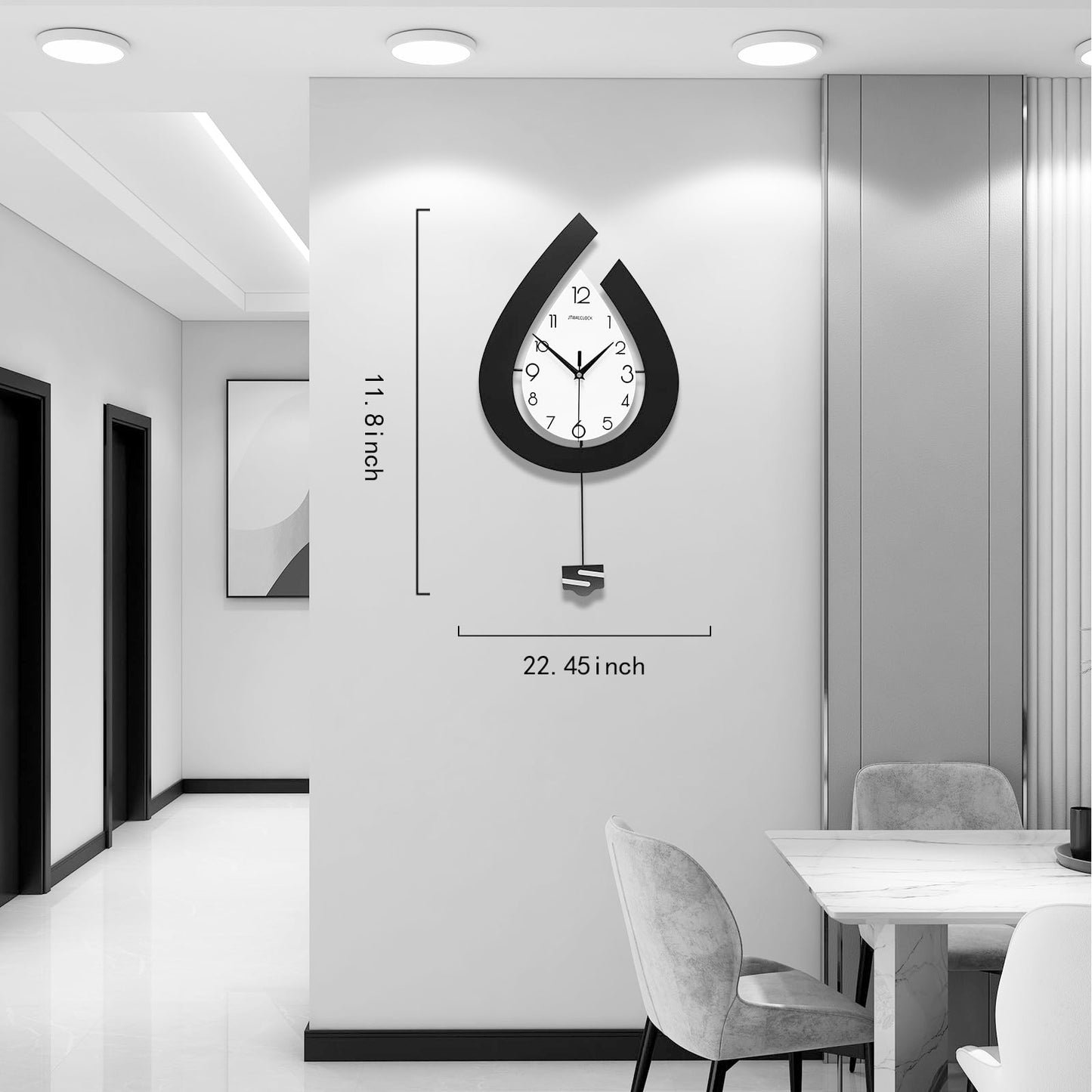 JTWALCLOCK Large Wall Clock for Living Room Decor Big Decorative Pendulum Modern Wall Clock Silent Non Ticking Battery Operated 22.4 Inch Wood Art Clock for Kitchen Bedroom Office Indoor Home