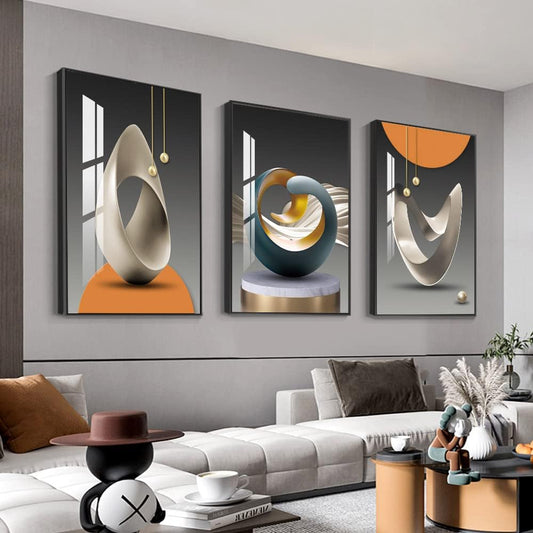MPLONG Bright Style Framed Wall Art - Abstract Modern Shape Pattern in White, Blue, Yellow, Grey - Artfully Matching Living Room, Bedroom, Office Decor - 16"x 24"x 3 Panels