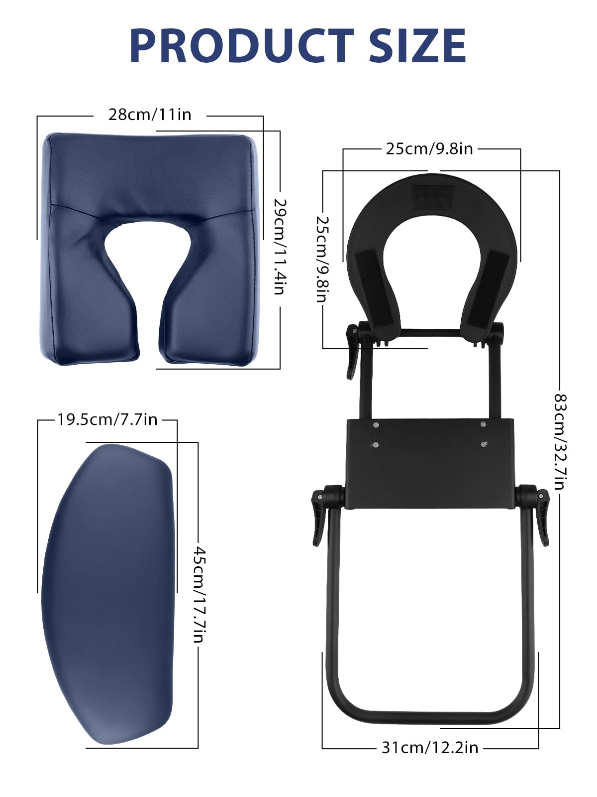 TOROKOM Adjustable Headrest Massage Kit, Face Pillow Cradle & Support Bracket, Hanging Arm Rest, Square Face Pillow for Sleeping Mattress Top(Blue)
