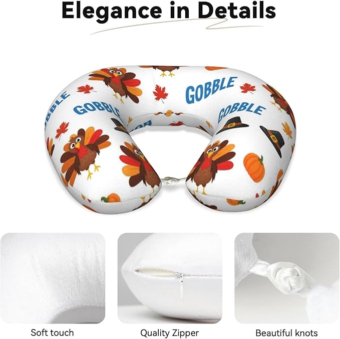 Breathable Neck Pillow for Sleeping Rest Nap Thanksgiving Funny Turkey, Airplanes/Car/Home Memory Foam Travel Cushion with Polyester Cover Washable for Women Men