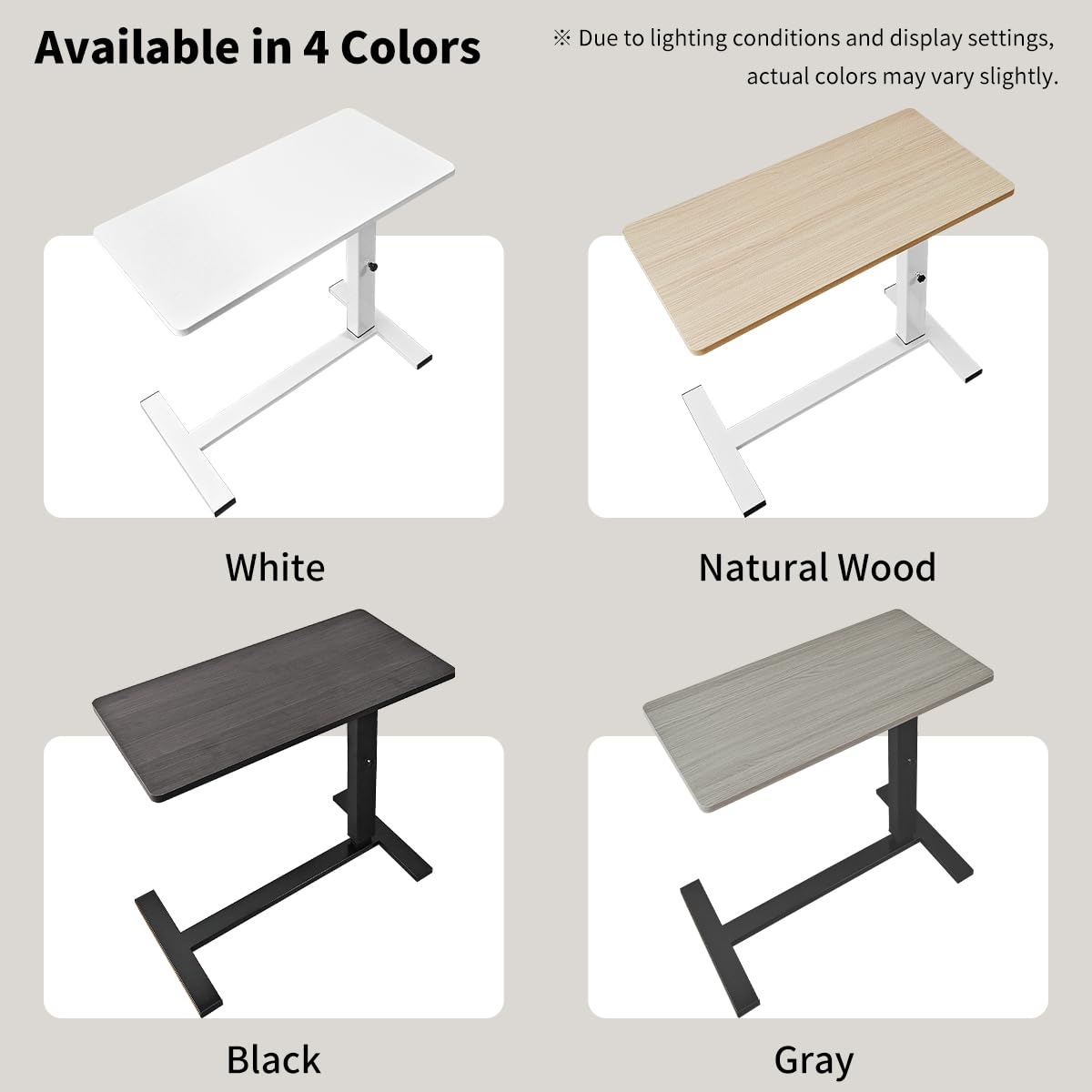 lumizone Foldable Overbed Table with Wheels Bedside Desk Gray