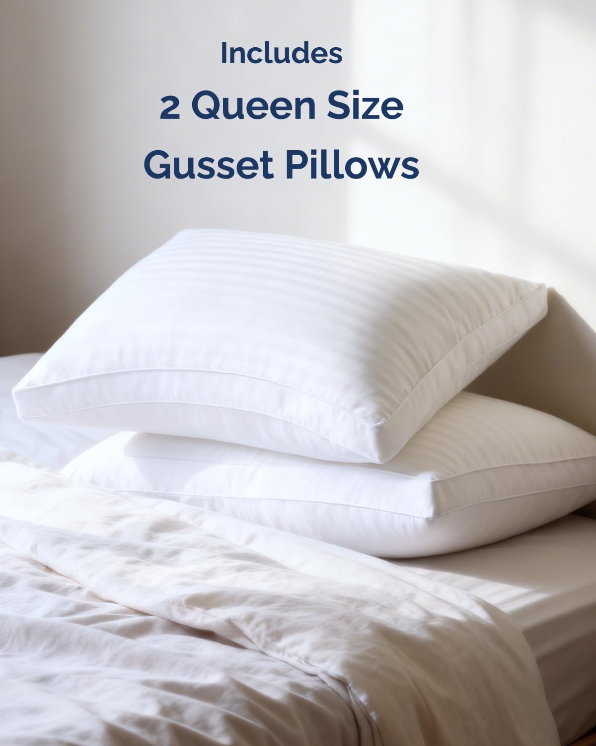 Bed Pillows for Sleeping Queen Size Set of 2 - Super Soft & Fluffy w/ Down Alternative Filling - Hotel Luxury Quality, Gusseted Pillow for Back, Stomach & Side Sleepers - Comfy & Breathable - White
