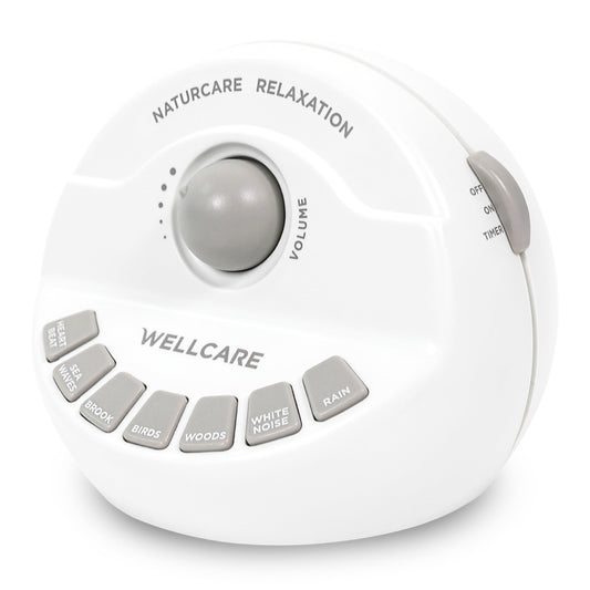 WELLCARE - Naturcare Sound Relaxation: White Noise & 7 Nature Sound Machine, Sleep Aid for Babies, Kids & Adults, Stepless Volume Control, Timer, Dual Power (Adapter or Batteries, Both Not Included)