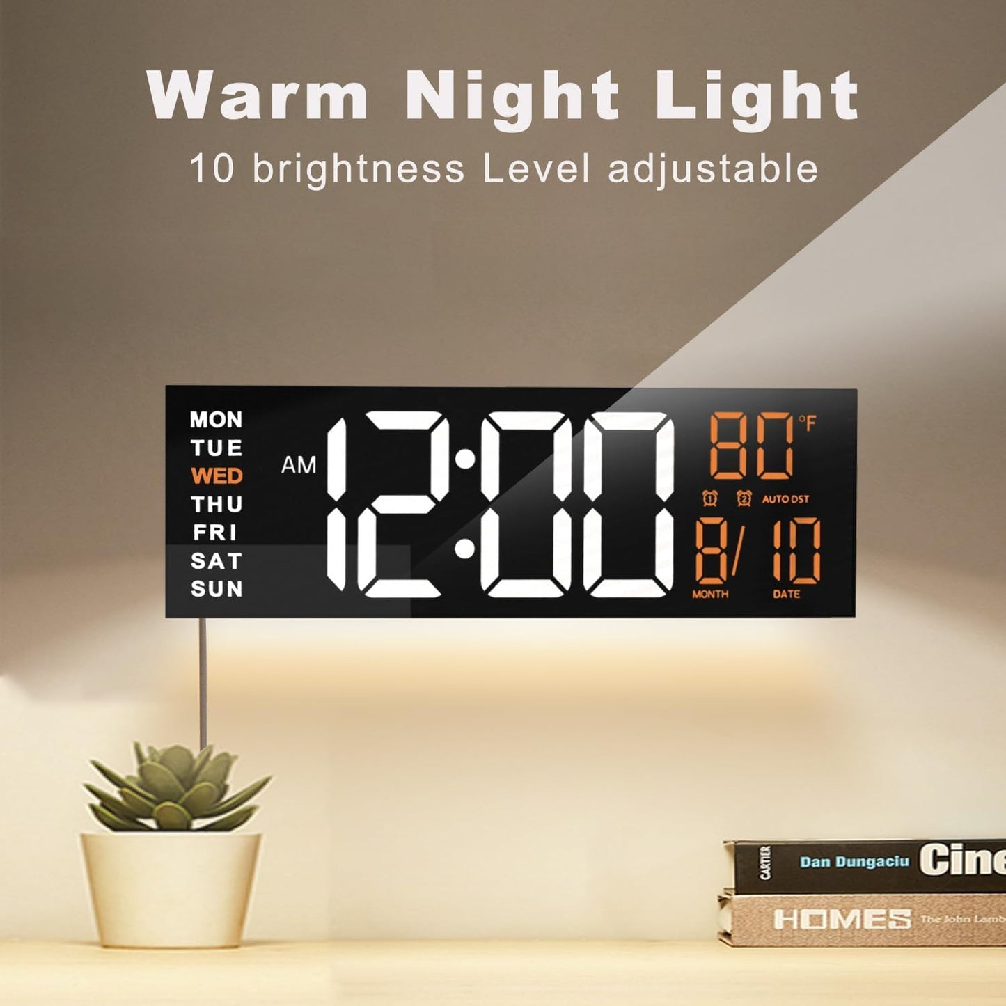 JALL 16" Large Digital Wall Clock with Remote, Big LED for Seniors, Auto Dimming, 8 RGB Colors, Night Light, Count Down Timer, Alarm, DST, Temperature for Living Room, Back to School Classroom