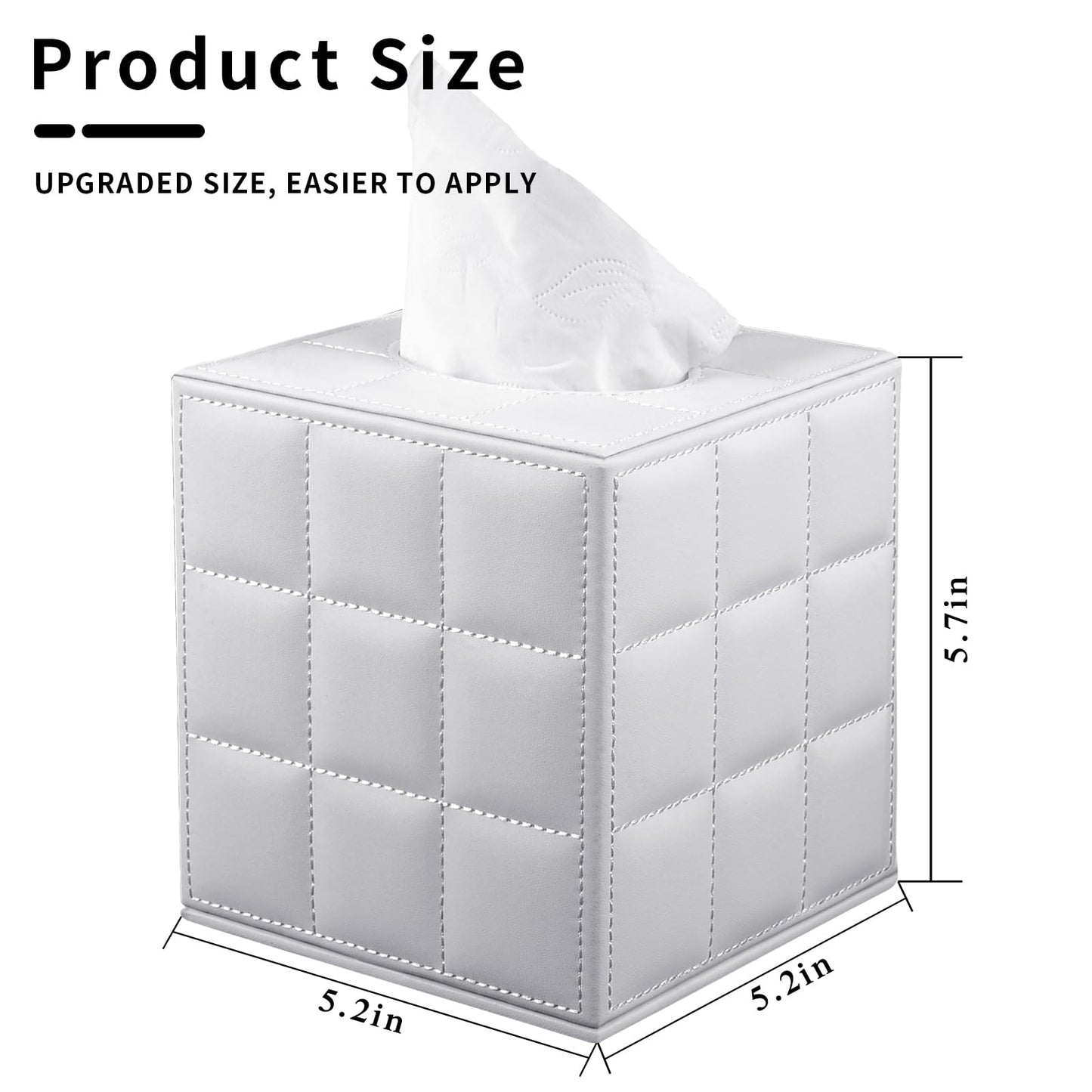 XNONE Tissue Box Cover Square Tissue Box Holder PU Leather Facial Organizer with Magnetic Bottom,Decorative Napkin Caddy for Vanity Dresser Night Stand Table Countertop Home Office Car,White