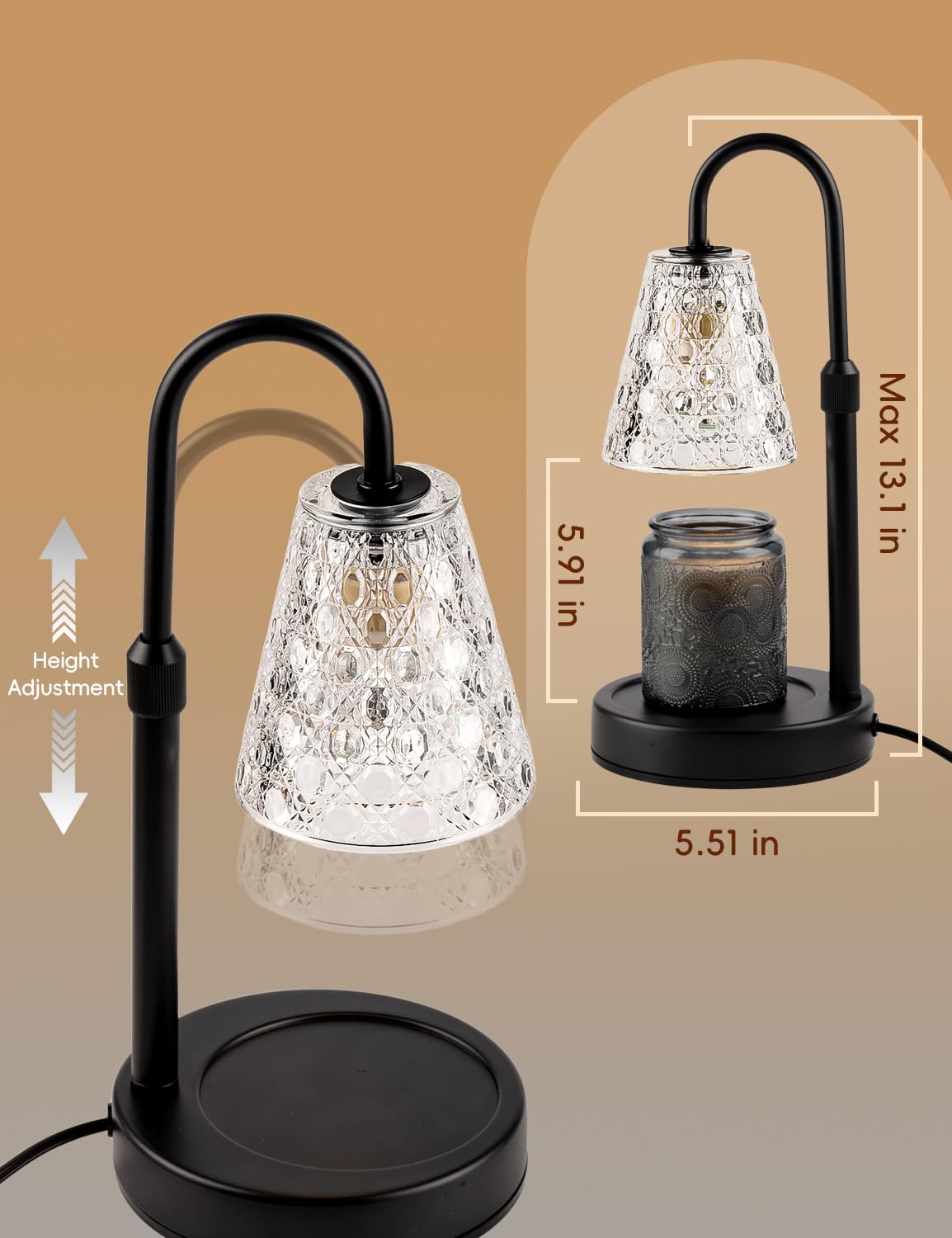 RMFSH Candle Warmer Lamp with Timer Dimmable, Birthday Gifts for Women Mom, House Warming Gifts New Home Decor, Wax Melt Warmer for Jar Candles with 2 Bulbs, Black