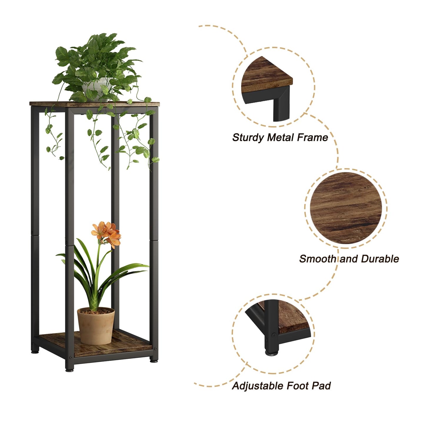YIZAIJIA Plant Stand Indoor Corner Tall 2 Tier Metal Modern Flower Storage Plant Shelf Holder for Living Room Balcony Garden,Black (2 Tier-Black)