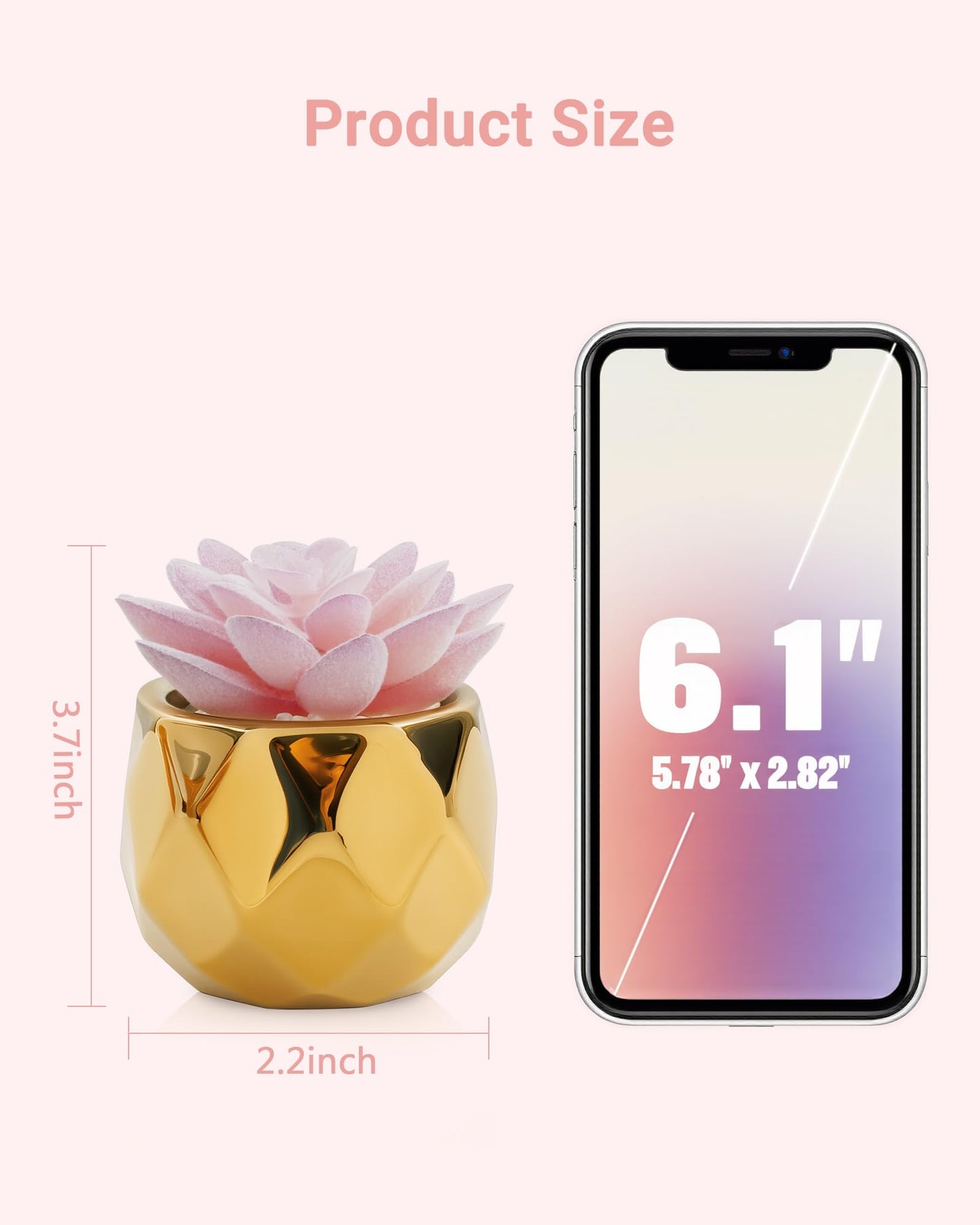 VIVERIE Mini Succulents Plants Artificial in Pots-Pink Succulents with Golden Ceramic, Small Fake Succulents for Home Decor Indoor for Women, White Ceramic Faux Succulents, Gifts for Mom-1 Pack
