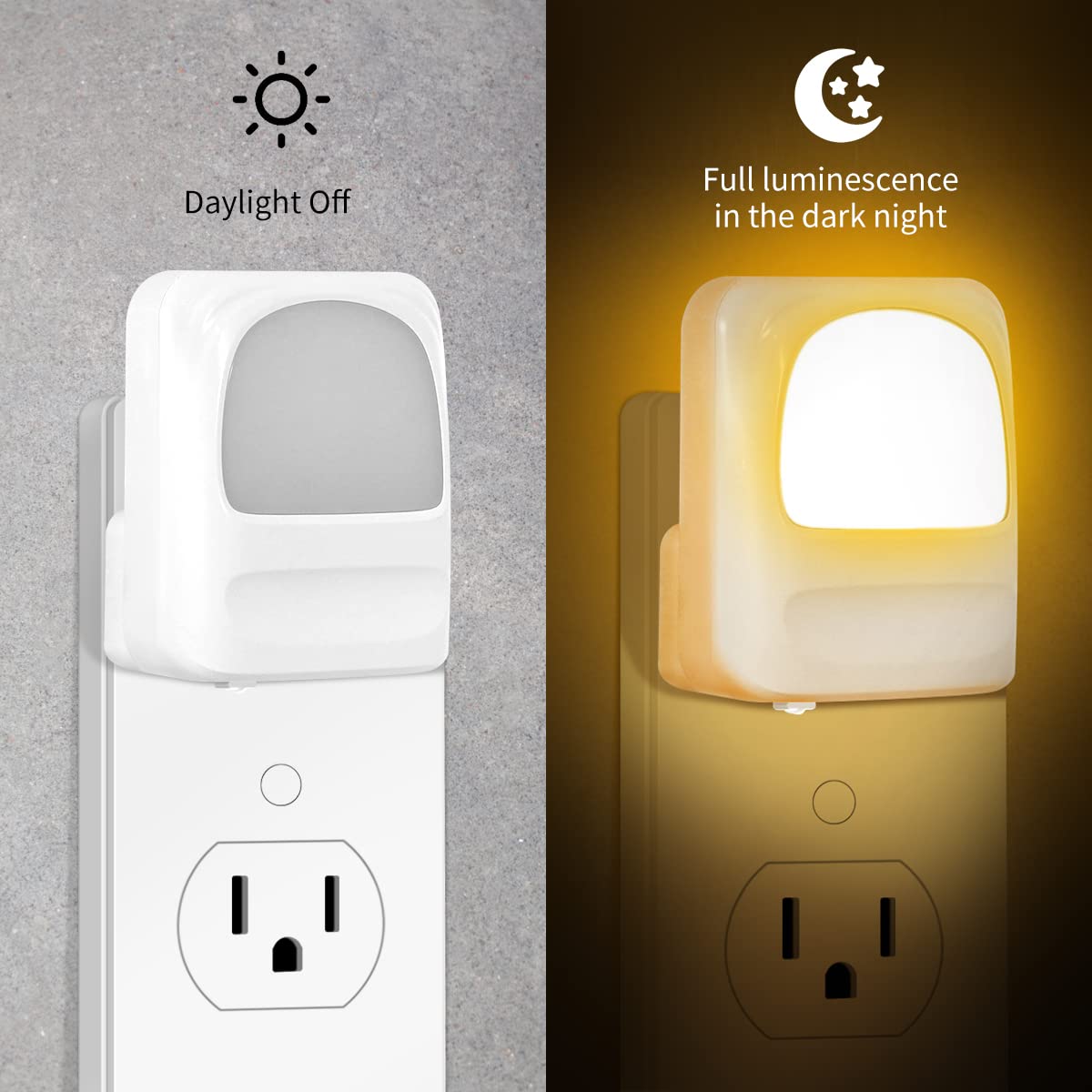 KINUR 4 Pack Dimmable Night Light Plug into Wall Soft Warm Glow Night-Lights Dusk to Dawn Sensor 5-50lm for Baby, Kids, Adults, Bedroom, Hallway, Kitchen, Bathroom