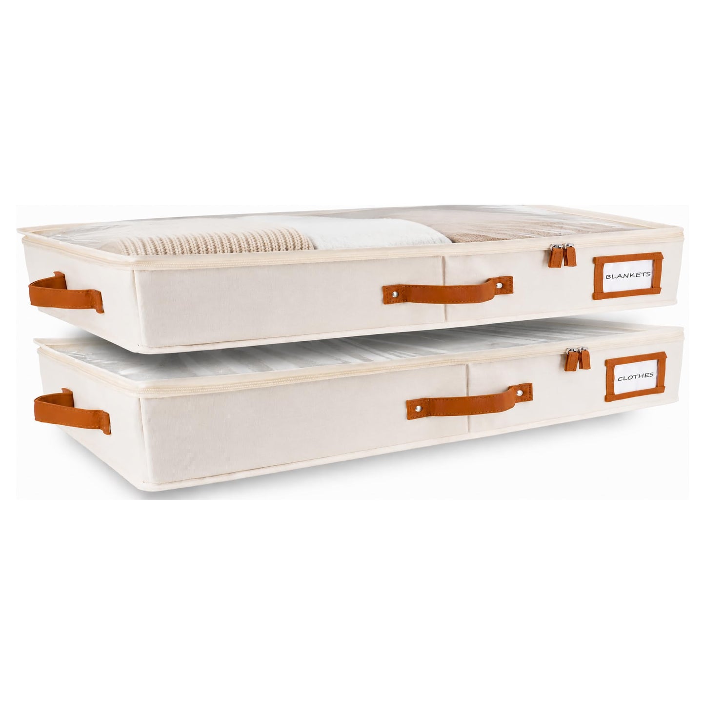 HOMELUX THEORY 2pc Low Profile Under Bed Storage Containers, Thin Under Couch Storage Organizer with Bins & Lids, Underbed Storage Box Ideal for Seasonal Clothes, Blankets, Fabric & Shoes (Ivory)