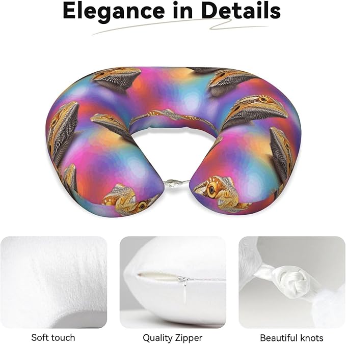 Neck Support Pillow, Comfortable Memory Foam Car/Flight/Airplane Chin Pillows U Shaped Cushion for Office Travel Sleeping Cute Bearded Dragon Lizards