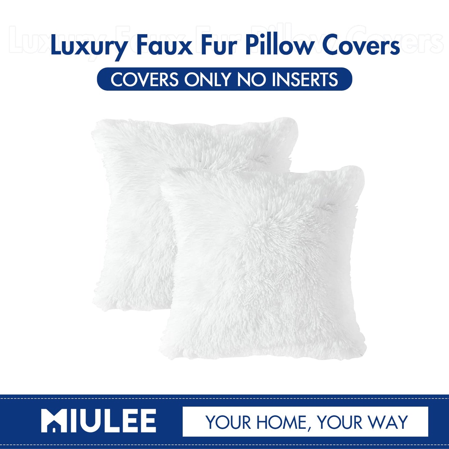 MIULEE Pack of 2 Decoration Luxury Faux Fur Throw Pillow Covers Spring Cute Deluxe Spring Decorative Plush Pillow Case Cushion Cover Shell for Sofa Bedroom Car 18x18 Inch White