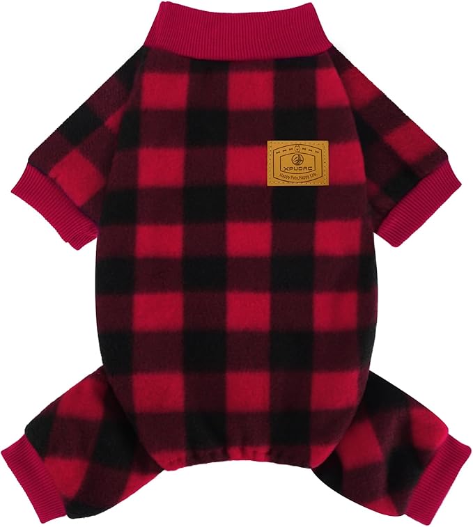 XPUDAC Dog Christmas Pajamas Plaid Doggie Clothes for Small Medium Dogs Girl Boy Fleece Dog Sweater for Winter Christmas(X-Large)