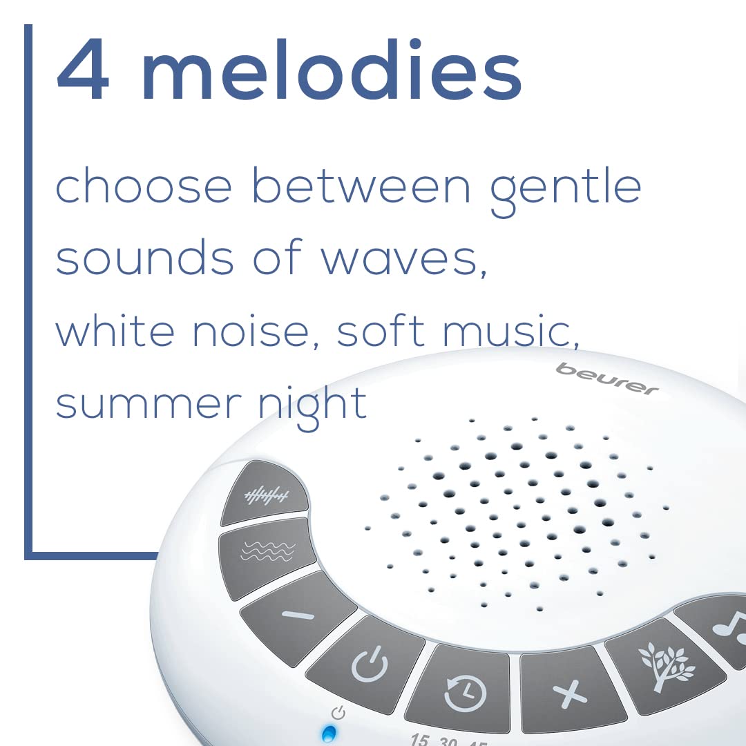 Beurer White Noise Machine with 4 Soothing Sounds | Sound Machine with Auto Shut-Off Sleep Timer | Portable White Noise Machine for Adults, Kids & Babies | Dreamsound Sleep Machine, SL15