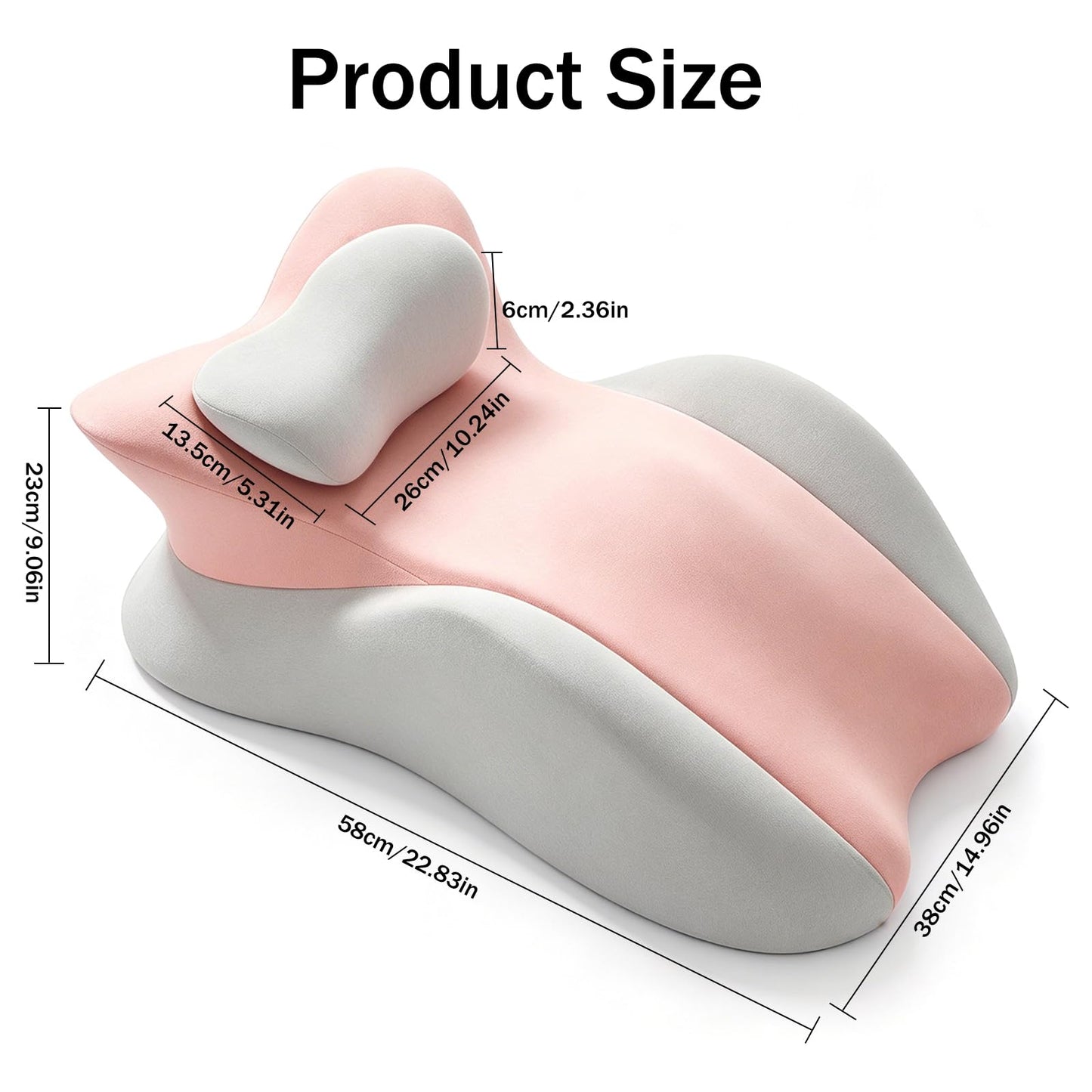 cjc Ergonomic Memory Foam Wedge Pillow 27° Support for Neck,Back and Waist,Multi-Position Bed Support Pillow with Removable Cover (Pink Gray)