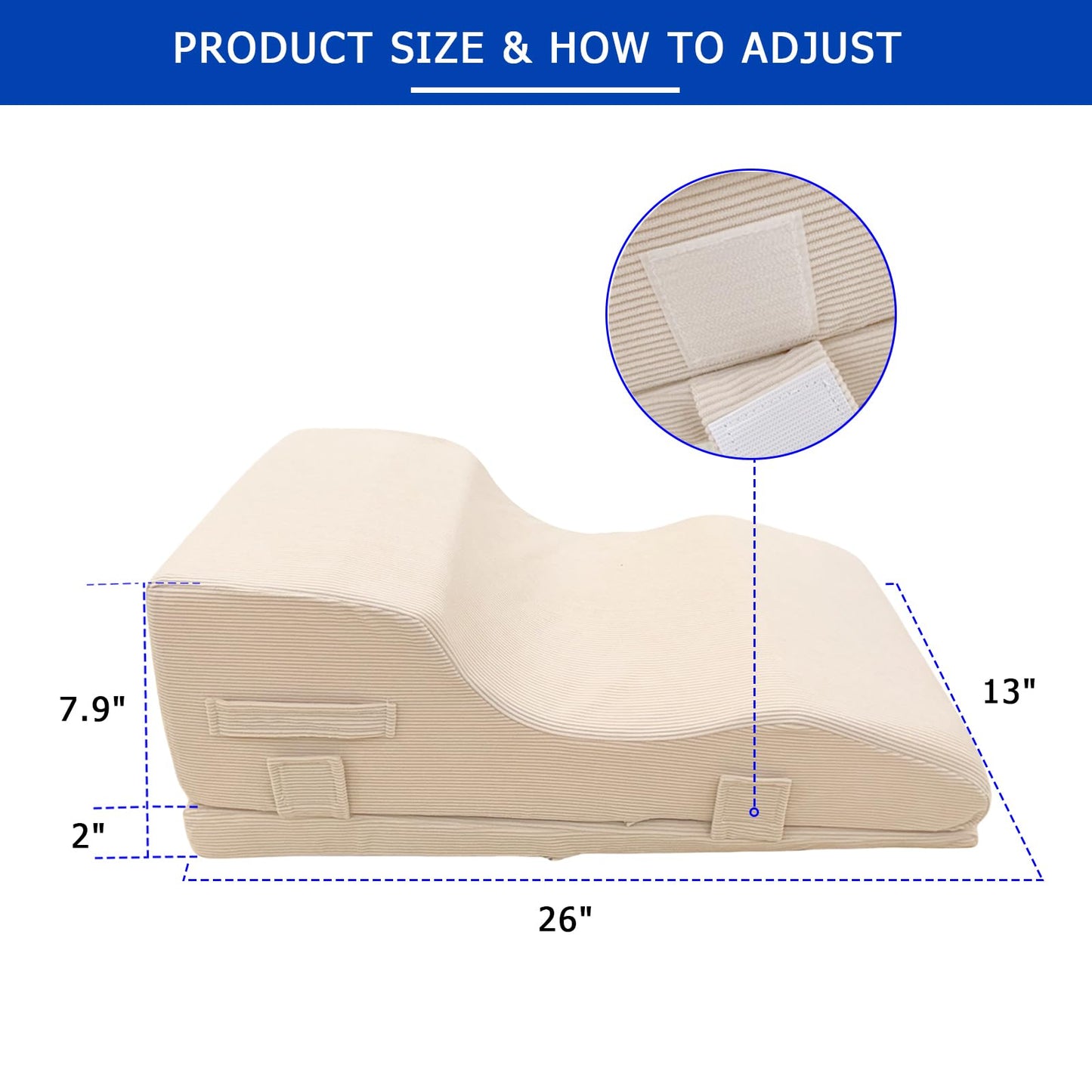 Wellbrance Leg Elevation Pillows for After Surgery, Adjustable Height Wedge Pillow with Removable Knee Insert for 0° Extension & Recovery, Support for Knee Replacement, Hip, Ankle, Corduroy Cover