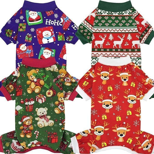 XPUDAC 4 Pieces Dog Pajamas for Small Dogs Pjs Clothes Puppy Onesies Outfits for Doggie Christmas Shirts Sleeper for Pet, XS