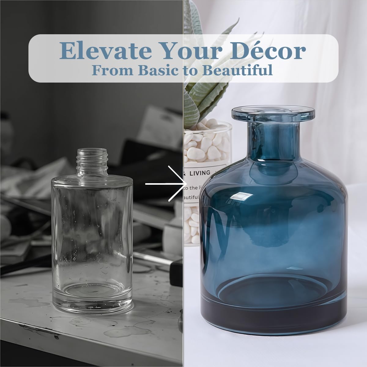 150ml/5oz Blue Empty Glass Diffuser Bottle Aromatherapy Jar Container Fragrance Accessories Use for DIY Replacement Diffuser Sticks Sets Essential Oils Crafts Decor