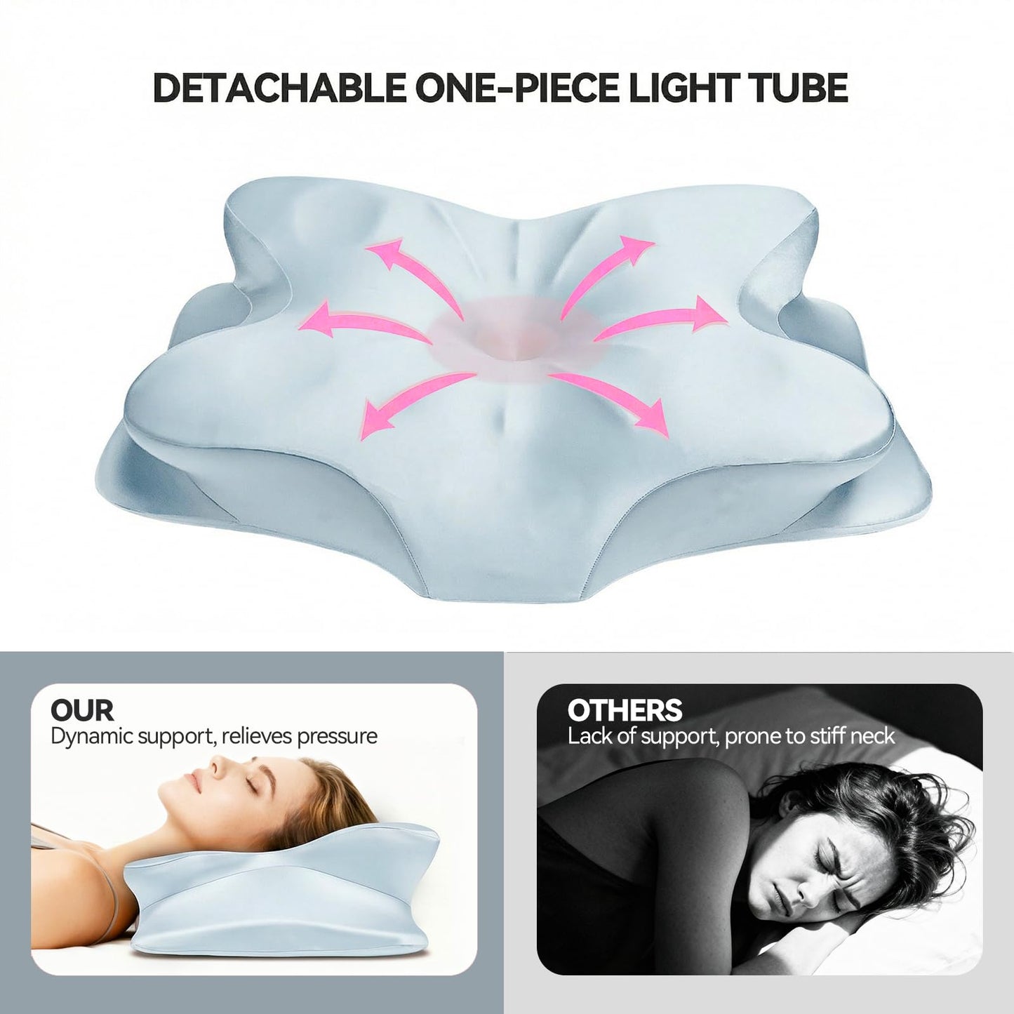 2-Pack Cervical Neck Pillow for for Neck Support,Ergonomic Memory Foam Contour Pillow with Wrinkle-Resistant Silky Satin Fabric Cover,Orthopedic Bed Pillow for Side,Back,Stomach Sleepers,Blu