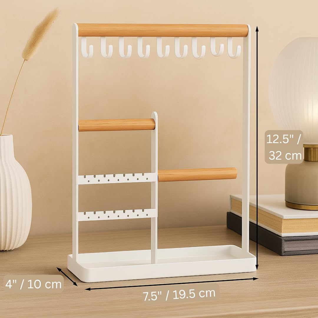 Prestige & Fancy Jewelry Organizer Stand, Jewelry Holder For all Jewelry, Necklace Organizer, Earring Holder organizer, Ring Tray, Jewelry Display Stand Rack, bedroom dresser decor, (White)